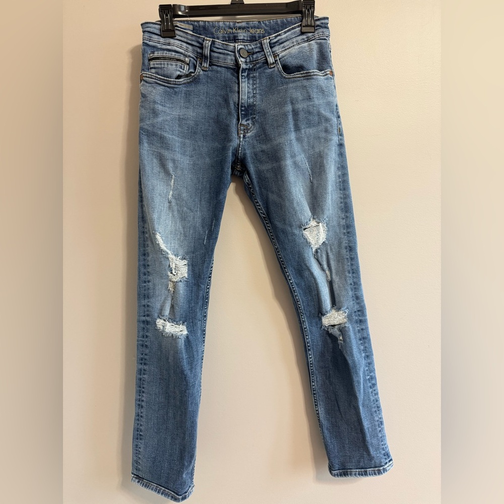 Vintage‎ Calvin Klein Distressed straight taper Jeans size 28 Italian Selvedge
